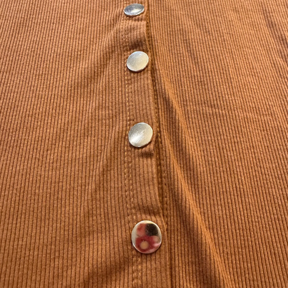 Fashion Nova Rust Ribbed Knit Button Down Short Sleeve Bodycon Midi Dress Sz S - Picture 8 of 12